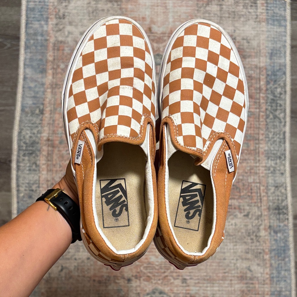 Vans Brown And White Checkerboard Slip-Ons